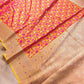 Dual Tone Orange Floral Jaal Jamewar Weaved Banarasi Soft Mashru Silk Saree
