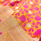 Dual Tone Orange Floral Jaal Jamewar Weaved Banarasi Soft Mashru Silk Saree