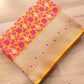 Dual Tone Orange Floral Jaal Jamewar Weaved Banarasi Soft Mashru Silk Saree