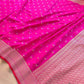 Hot Pink Floral Jaal Jamewar Weaved Banarasi Soft Mashru Silk Saree