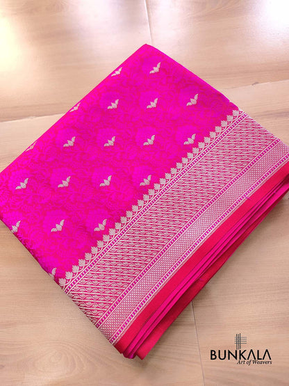 Hot Pink Floral Jaal Jamewar Weaved Banarasi Soft Mashru Silk Saree