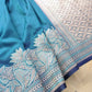 Blue Zig Zag Design Jamewar Weaved Banarasi Soft Mashru Silk Saree