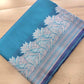 Blue Zig Zag Design Jamewar Weaved Banarasi Soft Mashru Silk Saree