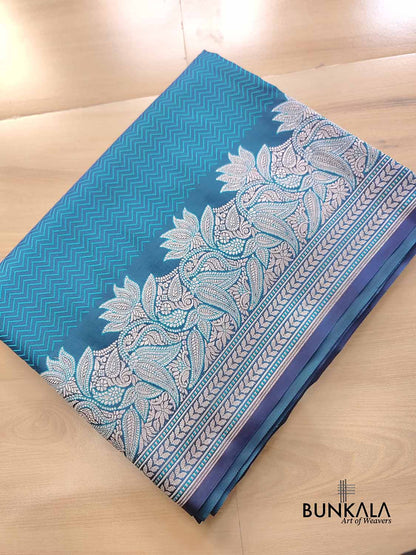 Blue Zig Zag Design Jamewar Weaved Banarasi Soft Mashru Silk Saree