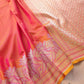 Orange Pink Double Shaded Zig Zag Design Jamewar Weaved Banarasi Soft Mashru Silk Saree