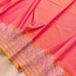 Orange Pink Double Shaded Zig Zag Design Jamewar Weaved Banarasi Soft Mashru Silk Saree