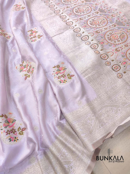Lavender Meena Buta Weaved Banarasi Mashru Silk Saree