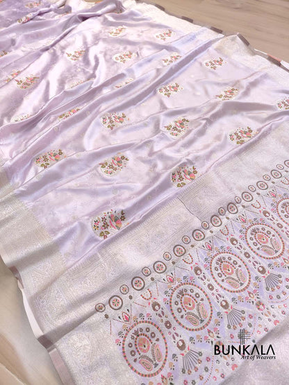 Lavender Meena Buta Weaved Banarasi Mashru Silk Saree