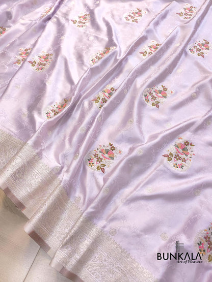 Lavender Meena Buta Weaved Banarasi Mashru Silk Saree