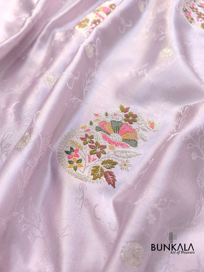 Lavender Meena Buta Weaved Banarasi Mashru Silk Saree