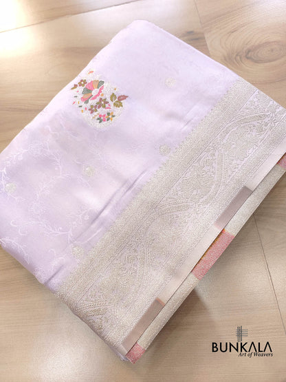 Lavender Meena Buta Weaved Banarasi Mashru Silk Saree