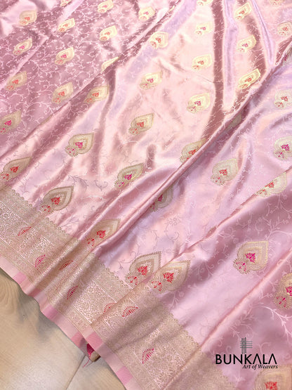 Peach Pink Meenakari Jamewar Weaved Banarasi Mashru Silk Saree