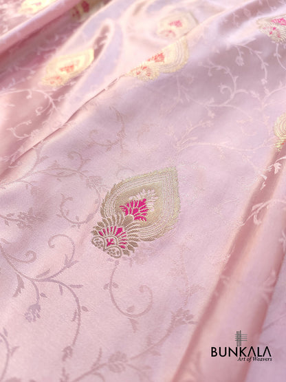 Peach Pink Meenakari Jamewar Weaved Banarasi Mashru Silk Saree