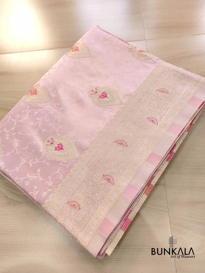 Peach Pink Meenakari Jamewar Weaved Banarasi Mashru Silk Saree