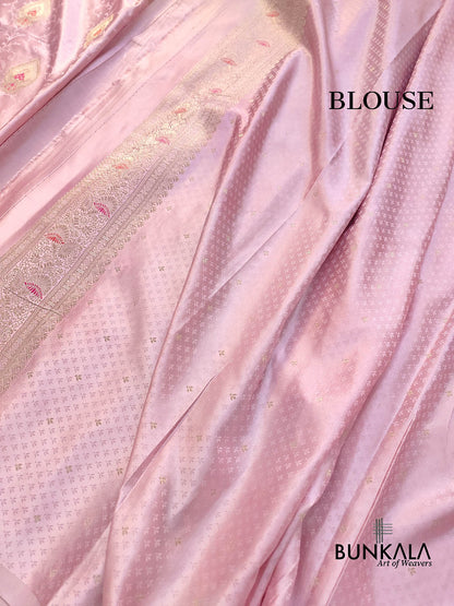 Peach Pink Meenakari Jamewar Weaved Banarasi Mashru Silk Saree