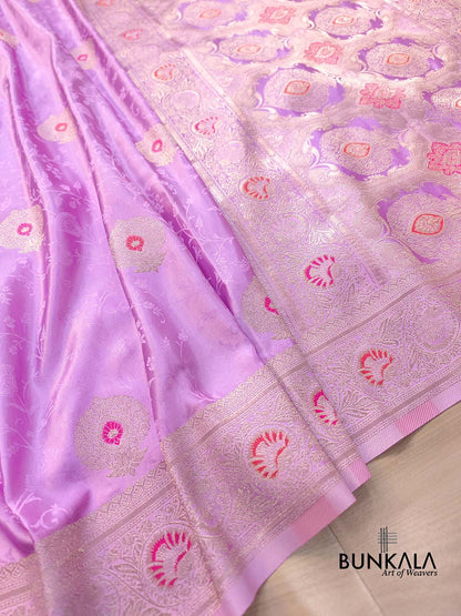 Lilac Meena Jamewar Weaved Banarasi Mashru Silk Saree