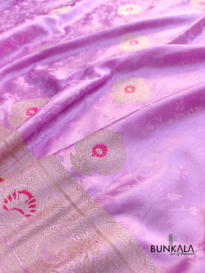 Lilac Meena Jamewar Weaved Banarasi Mashru Silk Saree