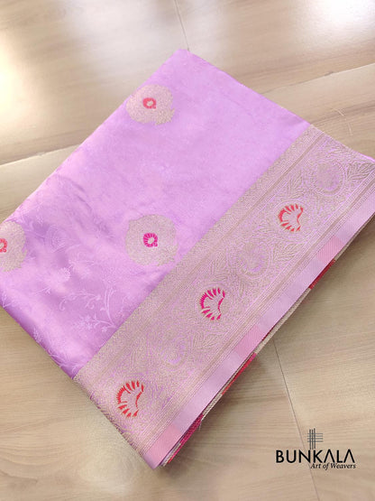 Lilac Meena Jamewar Weaved Banarasi Mashru Silk Saree