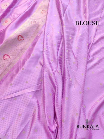 Lilac Meena Jamewar Weaved Banarasi Mashru Silk Saree