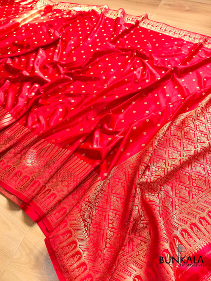 Red Buti Big Border Banarasi Mashru Silk Saree