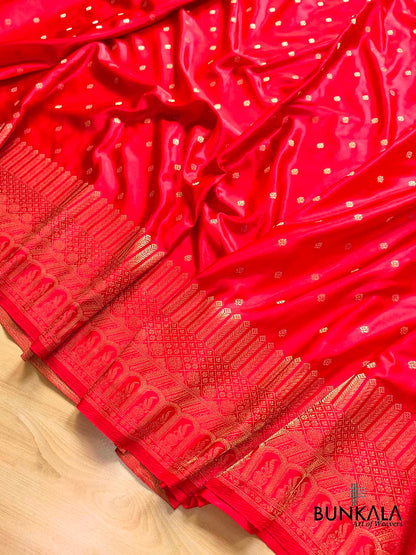 Red Buti Big Border Banarasi Mashru Silk Saree
