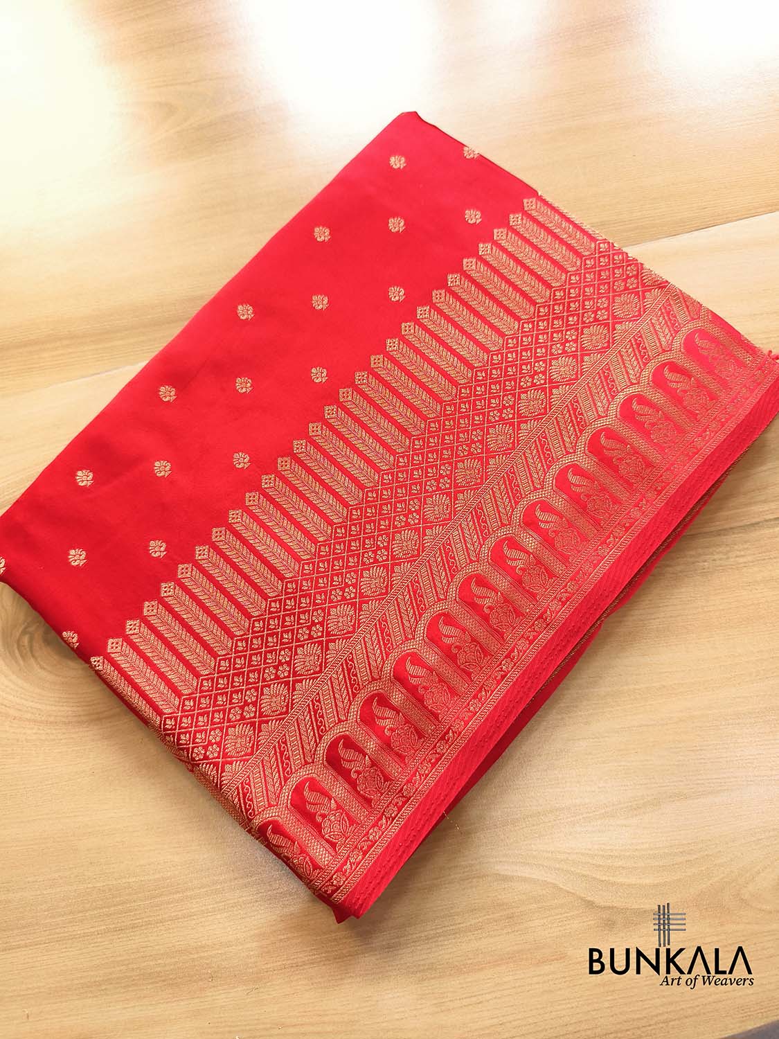 Red Buti Big Border Banarasi Mashru Silk Saree