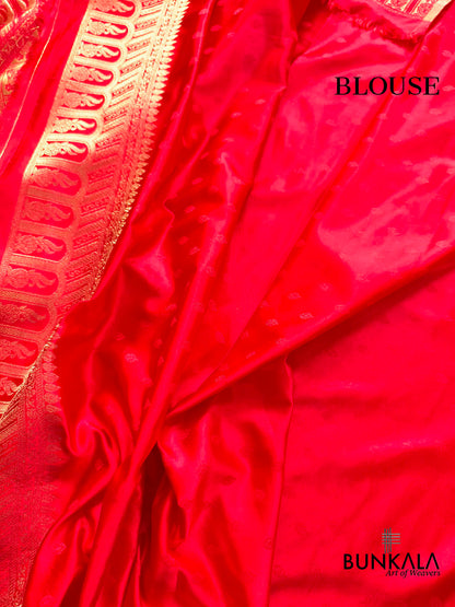 Red Buti Big Border Banarasi Mashru Silk Saree