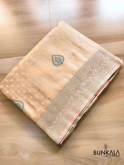 Off White Meenakari Motif Banarasi Mashru Silk Saree