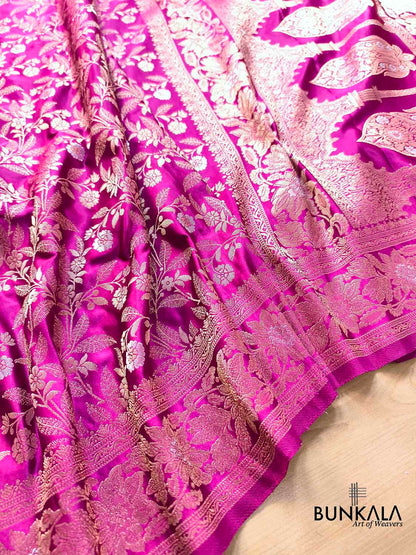 Magenta Pink Floral Jaal Sona Rupa Banarasi Mashru Silk Saree