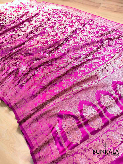 Magenta Pink Floral Jaal Sona Rupa Banarasi Mashru Silk Saree