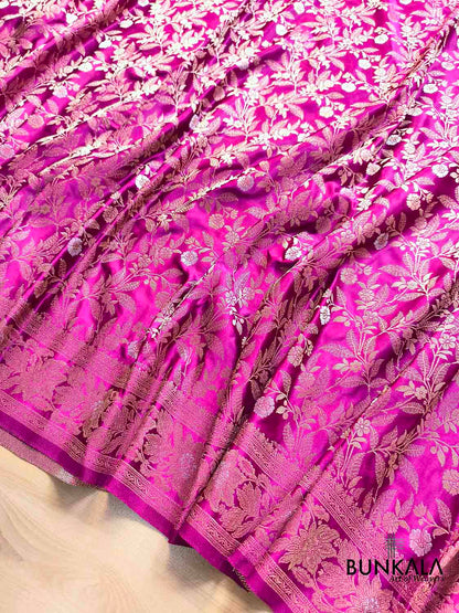 Magenta Pink Floral Jaal Sona Rupa Banarasi Mashru Silk Saree