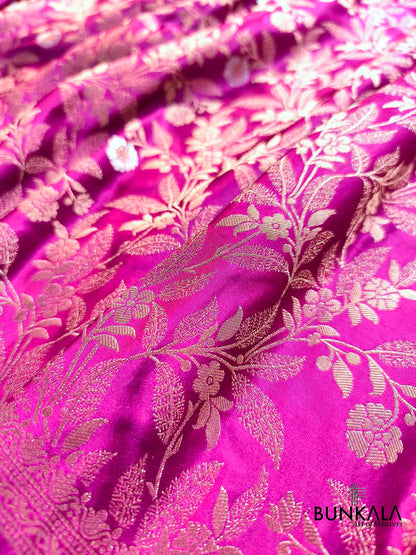 Magenta Pink Floral Jaal Sona Rupa Banarasi Mashru Silk Saree