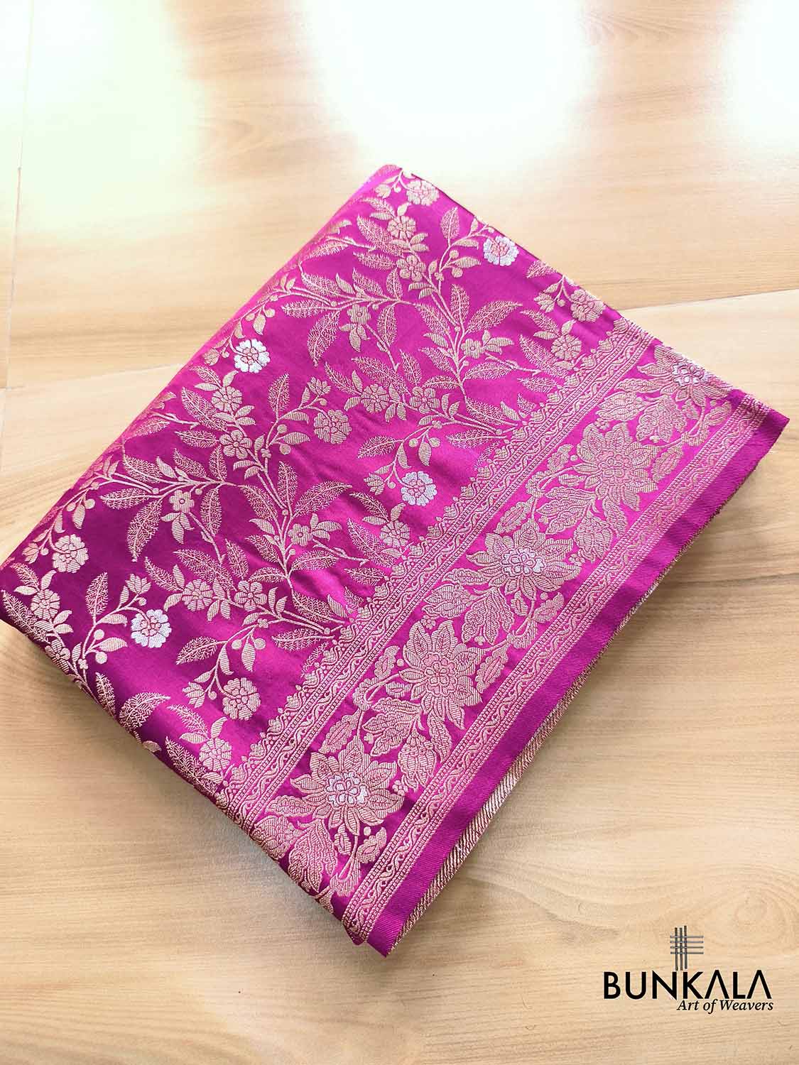 Magenta Pink Floral Jaal Sona Rupa Banarasi Mashru Silk Saree