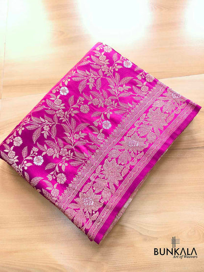 Magenta Pink Floral Jaal Sona Rupa Banarasi Mashru Silk Saree