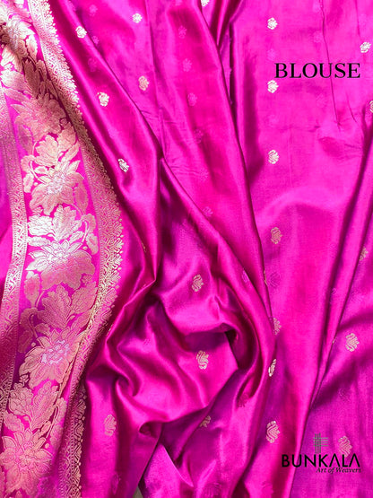 Magenta Pink Floral Jaal Sona Rupa Banarasi Mashru Silk Saree