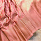 Salmon Pink Stripe Pattern Banarasi Mashru Silk Saree