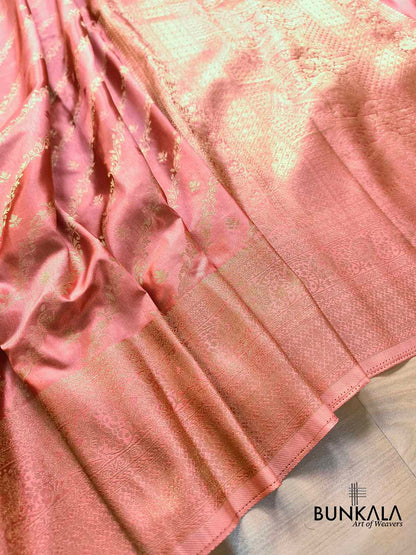 Salmon Pink Stripe Pattern Banarasi Mashru Silk Saree