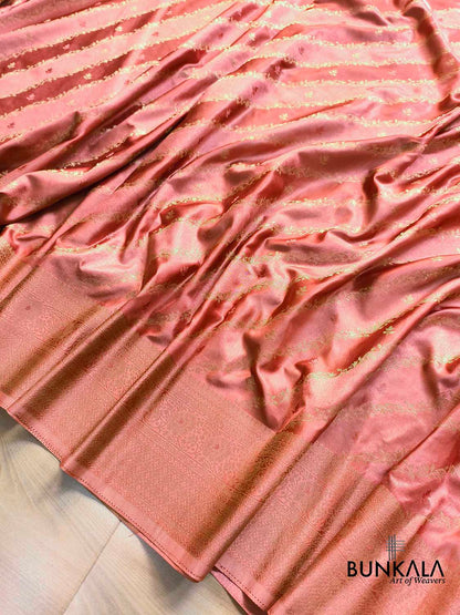 Salmon Pink Stripe Pattern Banarasi Mashru Silk Saree