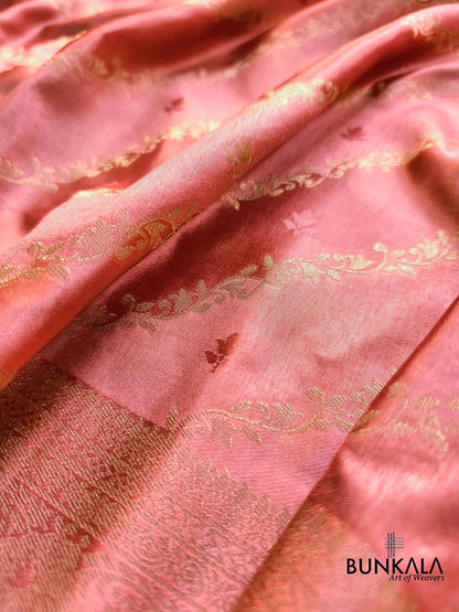 Salmon Pink Stripe Pattern Banarasi Mashru Silk Saree