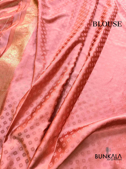 Salmon Pink Stripe Pattern Banarasi Mashru Silk Saree