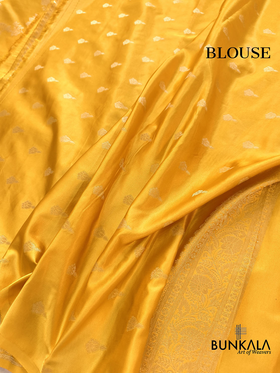 Dark Yellow Big Floral Jaal Banarasi Mashru Silk Saree