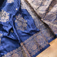 Navy Blue Rose Buta Banarasi Mashru Silk Saree