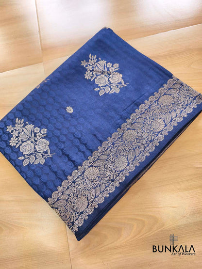 Navy Blue Rose Buta Banarasi Mashru Silk Saree