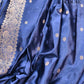 Navy Blue Rose Buta Banarasi Mashru Silk Saree