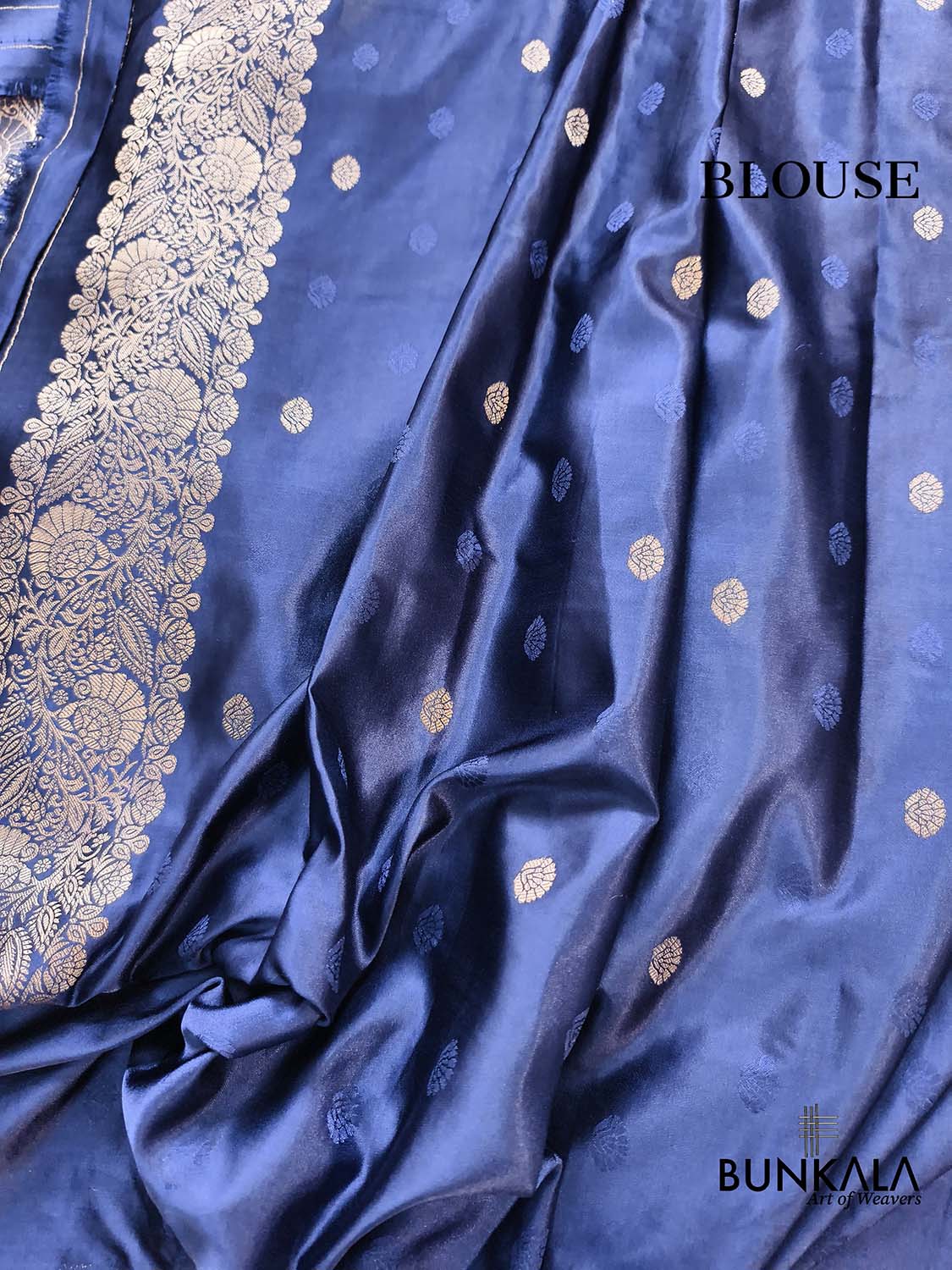Navy Blue Rose Buta Banarasi Mashru Silk Saree