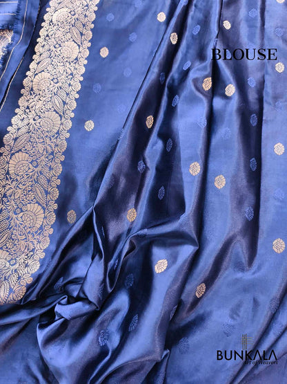 Navy Blue Rose Buta Banarasi Mashru Silk Saree