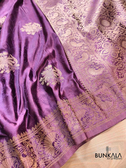 Deep Mauve Purple Flower Buta Banarasi Mashru Silk Saree