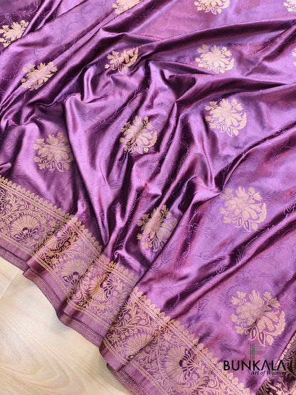 Deep Mauve Purple Flower Buta Banarasi Mashru Silk Saree