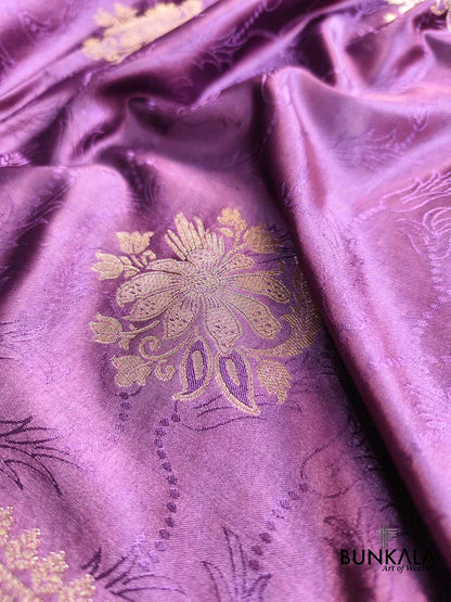 Deep Mauve Purple Flower Buta Banarasi Mashru Silk Saree