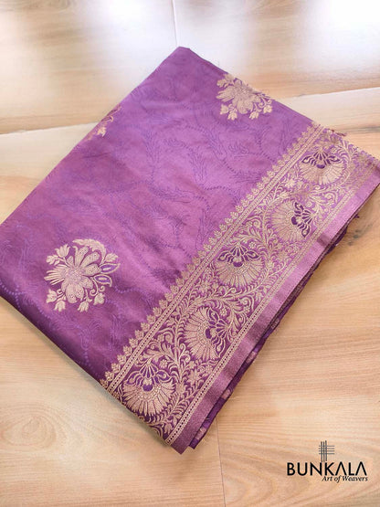 Deep Mauve Purple Flower Buta Banarasi Mashru Silk Saree